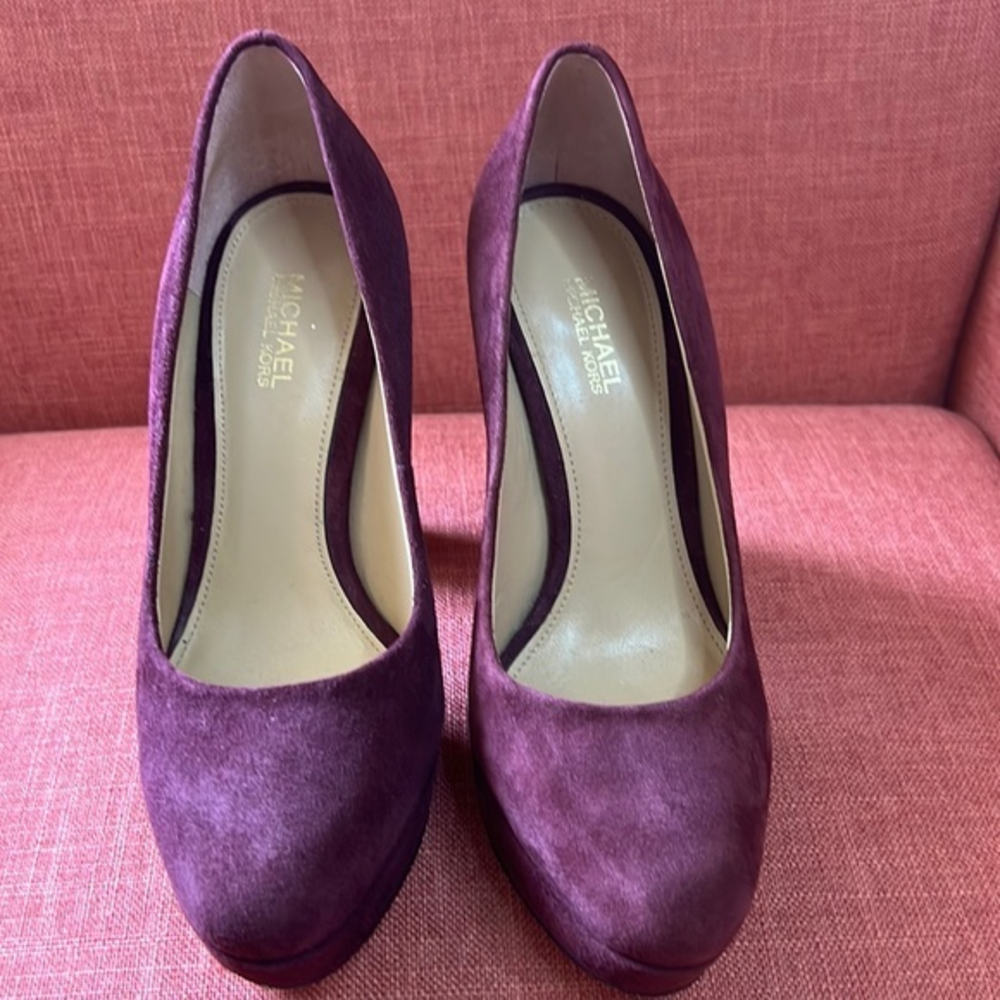 MICHAEL KORS DEEP‎ WINE LEATHER SUEDE PLATFORM PUMPS SIZE 5 M